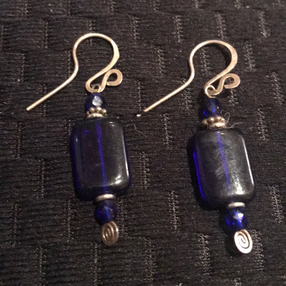 Dark Blue Glass Bead Earrings